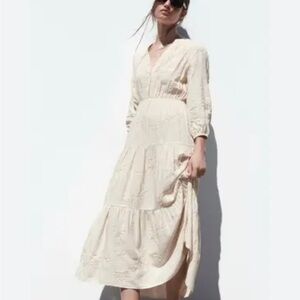 Zara Embroidered Linen Midi Dress Boho
